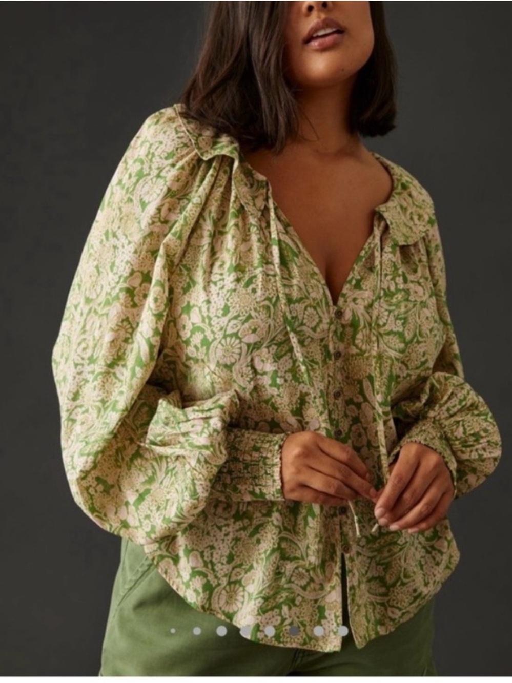 Anthropologie Green Peasant Blouse